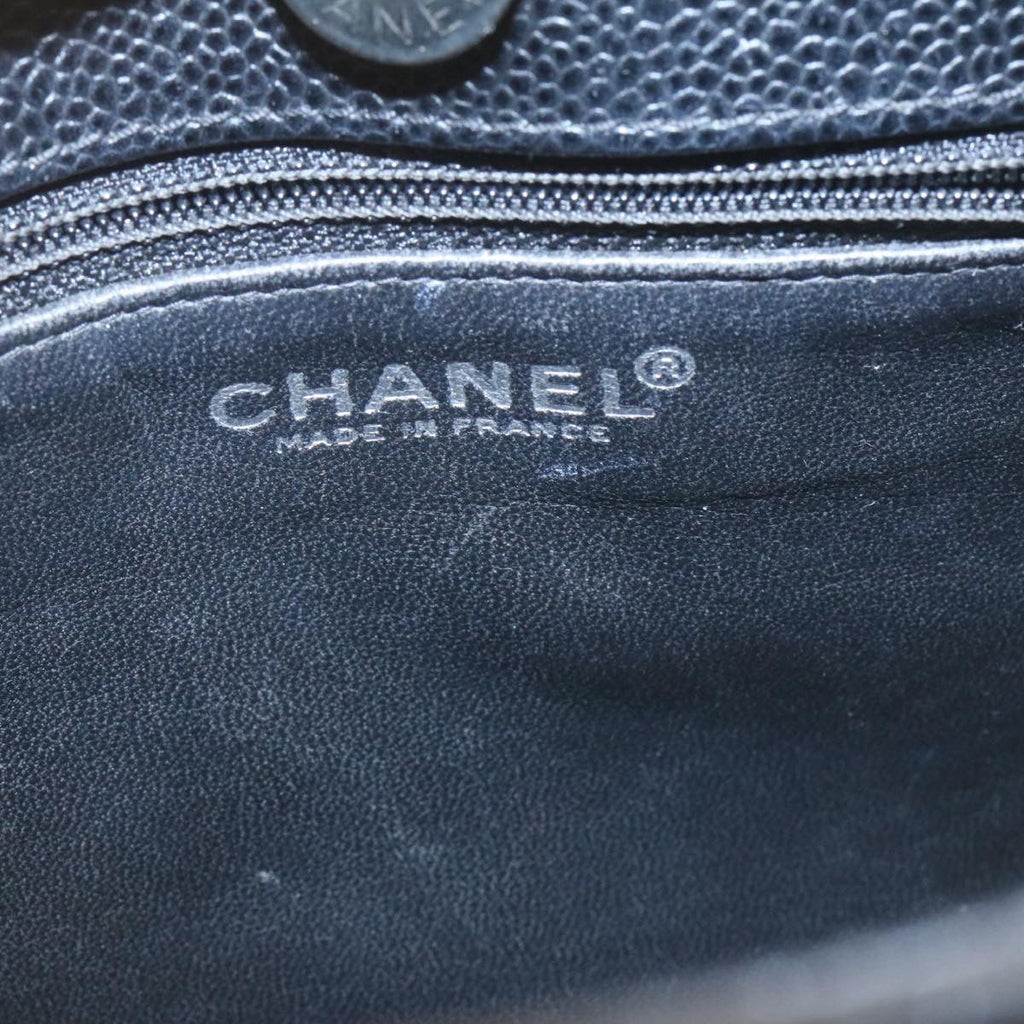 CHANEL Caviar Skin Chain Shoulder Bag Leather Black CC  28395A