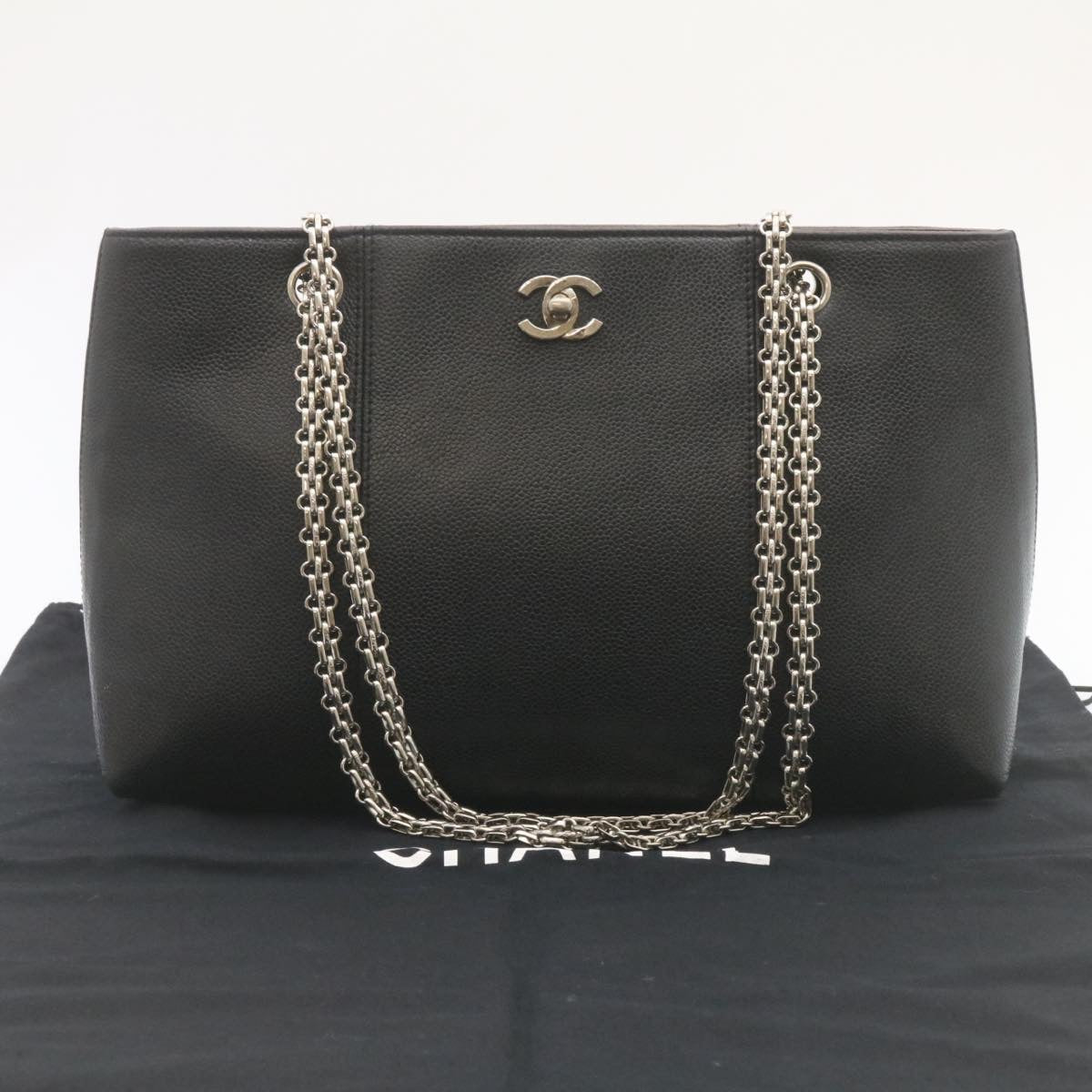 CHANEL Caviar Skin Chain Shoulder Bag Leather Black CC  28395A