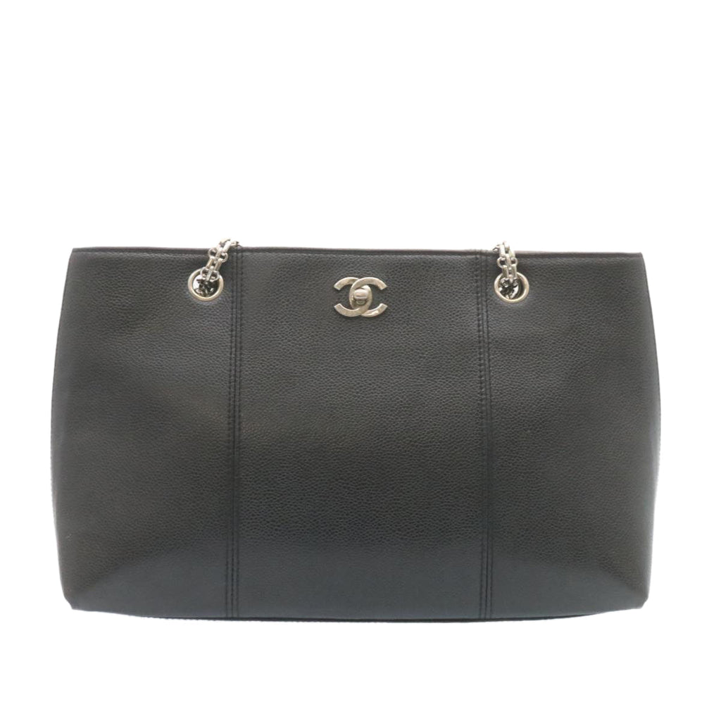 CHANEL Caviar Skin Chain Shoulder Bag Leather Black CC  28395A