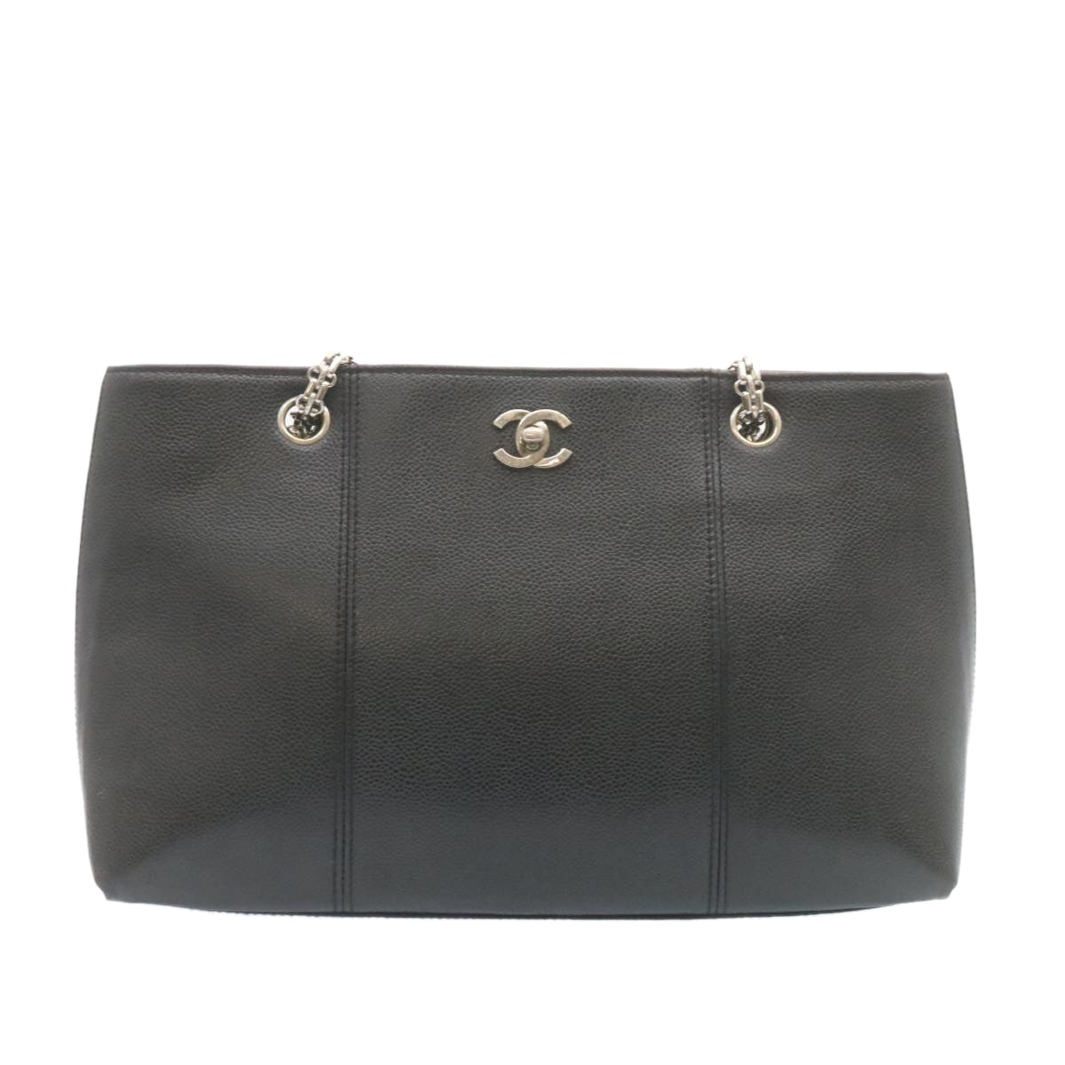 CHANEL Caviar Skin Chain Shoulder Bag Leather Black CC  28395A