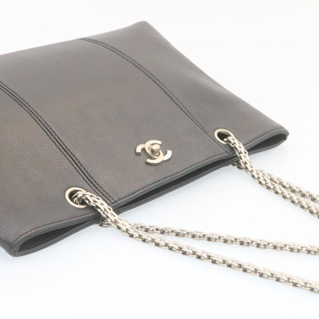 CHANEL Caviar Skin Chain Shoulder Bag Leather Black CC  28395A