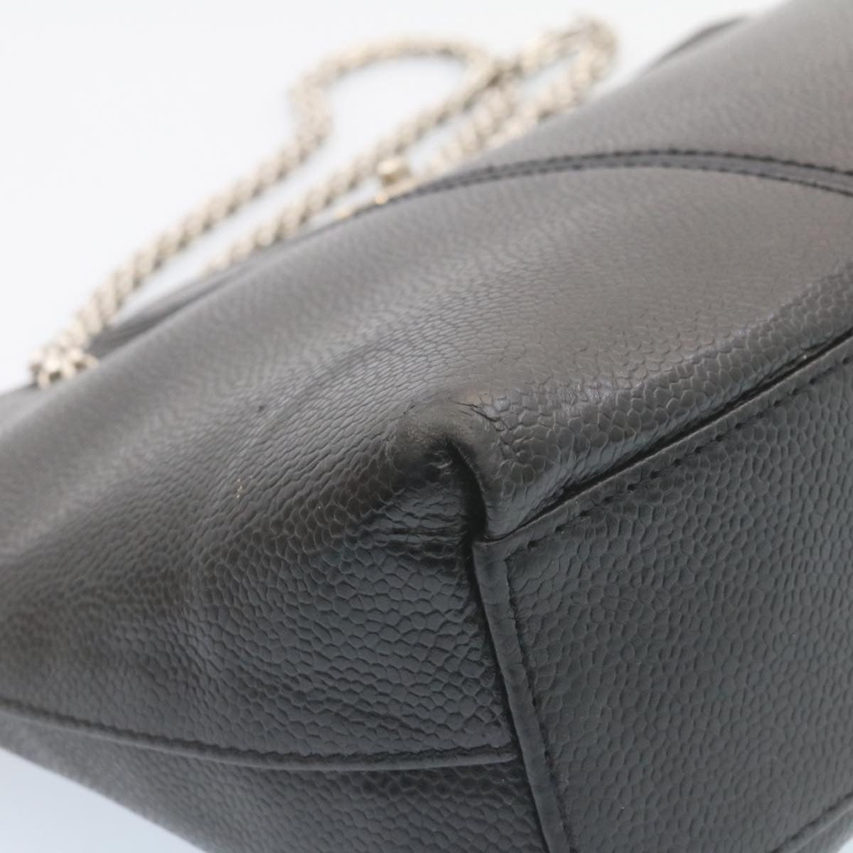 CHANEL Caviar Skin Chain Shoulder Bag Leather Black CC  28395A