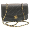 CHANEL Chain Turn Lock Diana Matelasse Shoulder Bag Lamb Skin Black  28470A