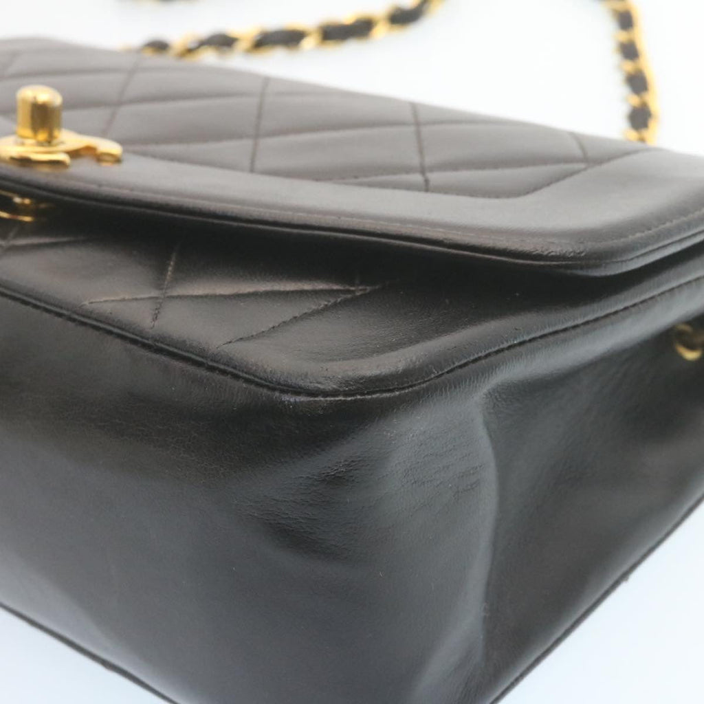 CHANEL Chain Turn Lock Diana Matelasse Shoulder Bag Lamb Skin Black  28470A