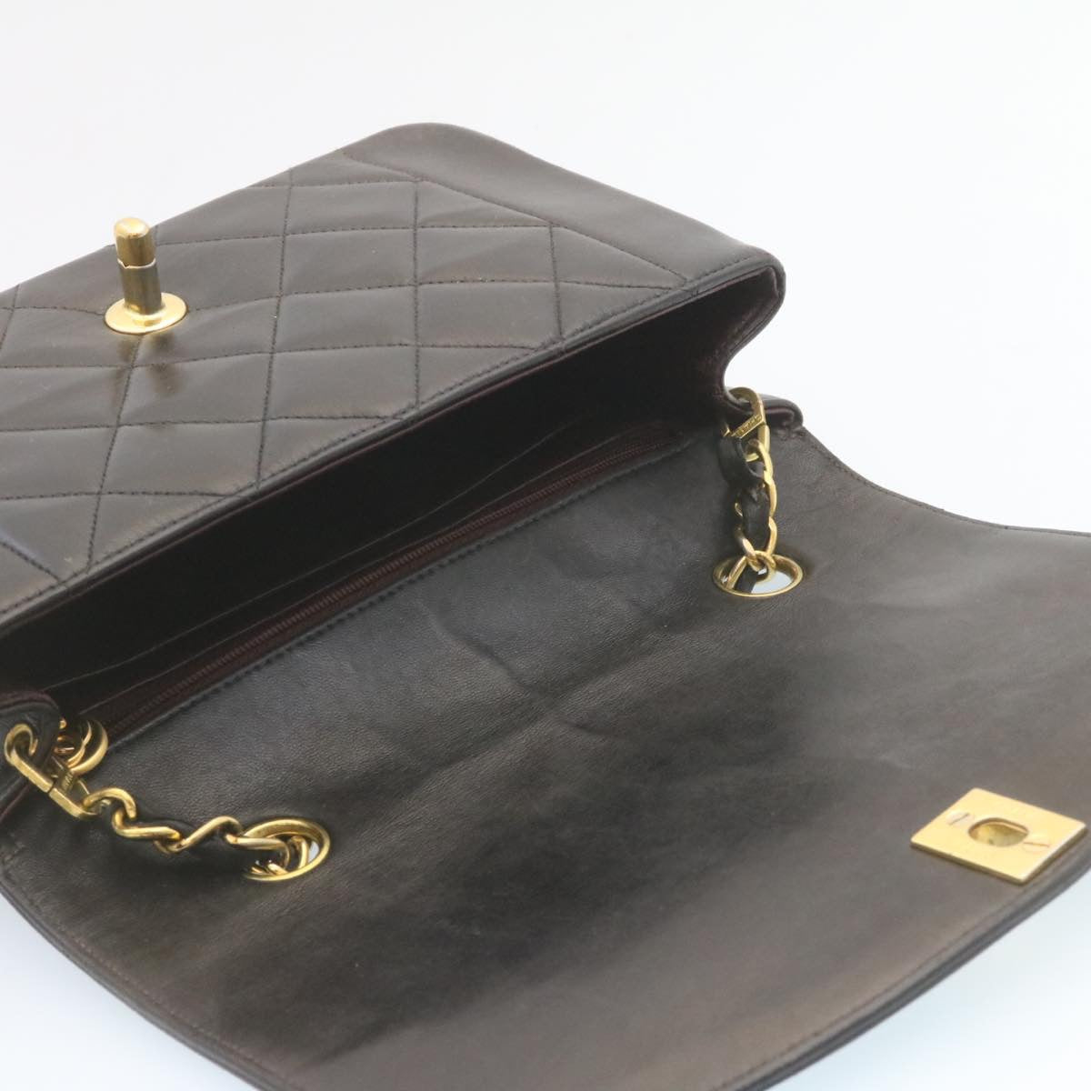 CHANEL Chain Turn Lock Diana Matelasse Shoulder Bag Lamb Skin Black  28470A
