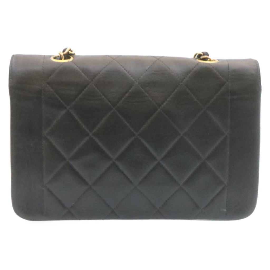 CHANEL Chain Turn Lock Diana Matelasse Shoulder Bag Lamb Skin Black  28470A