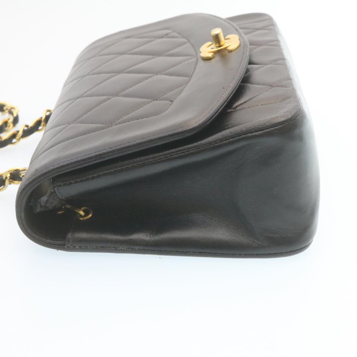 CHANEL Chain Turn Lock Diana Matelasse Shoulder Bag Lamb Skin Black  28470A