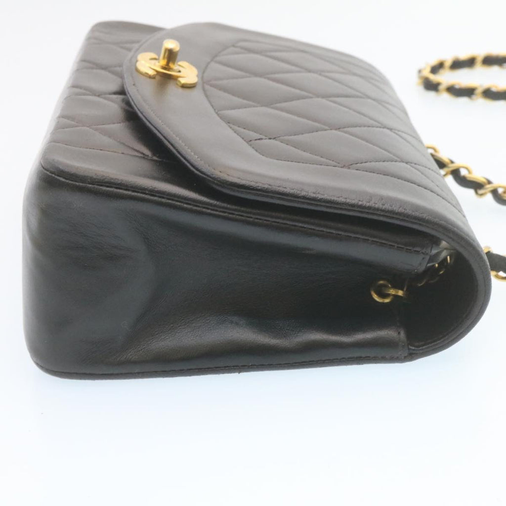 CHANEL Chain Turn Lock Diana Matelasse Shoulder Bag Lamb Skin Black  28470A