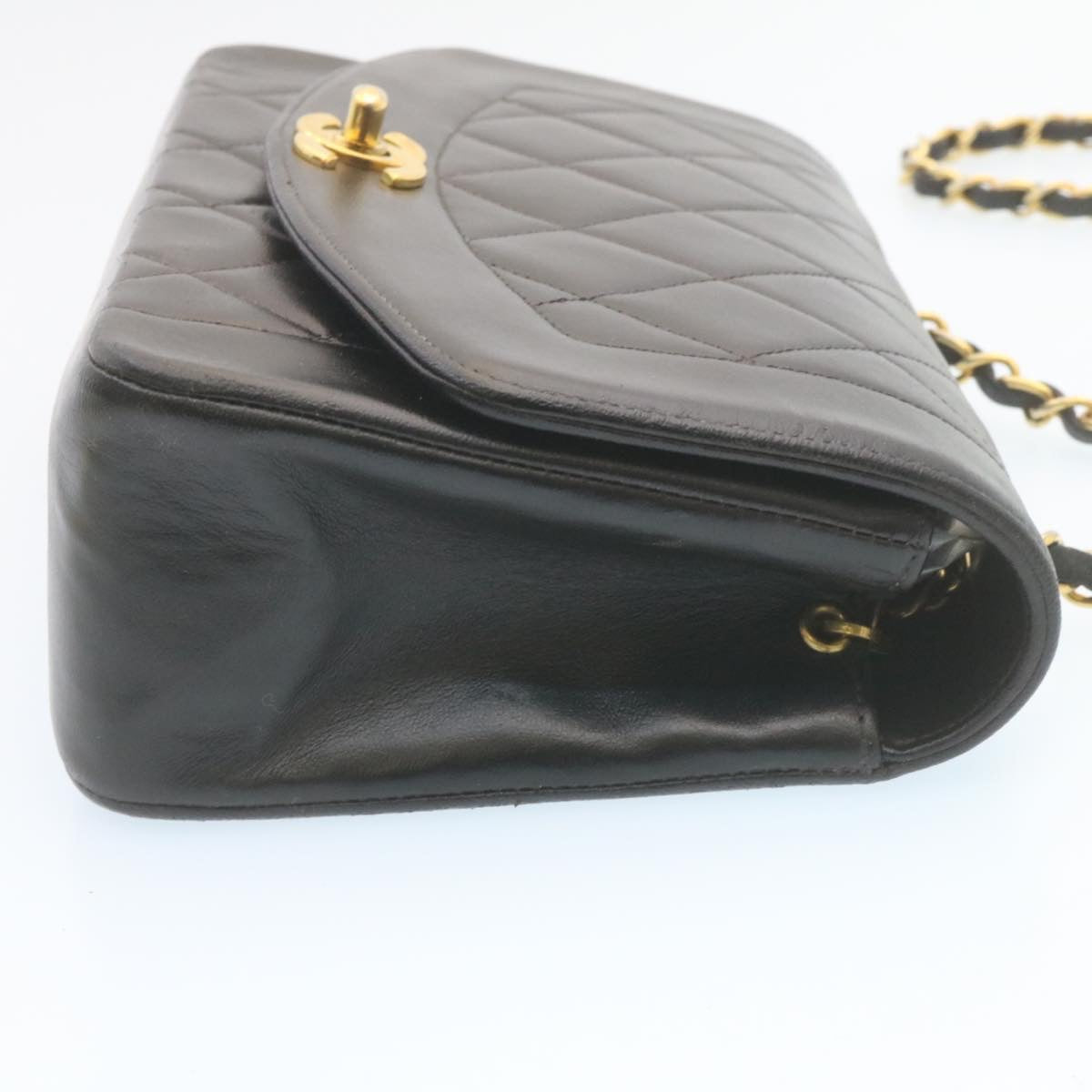 CHANEL Chain Turn Lock Diana Matelasse Shoulder Bag Lamb Skin Black  28470A