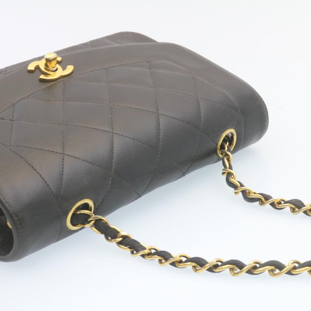 CHANEL Chain Turn Lock Diana Matelasse Shoulder Bag Lamb Skin Black  28470A