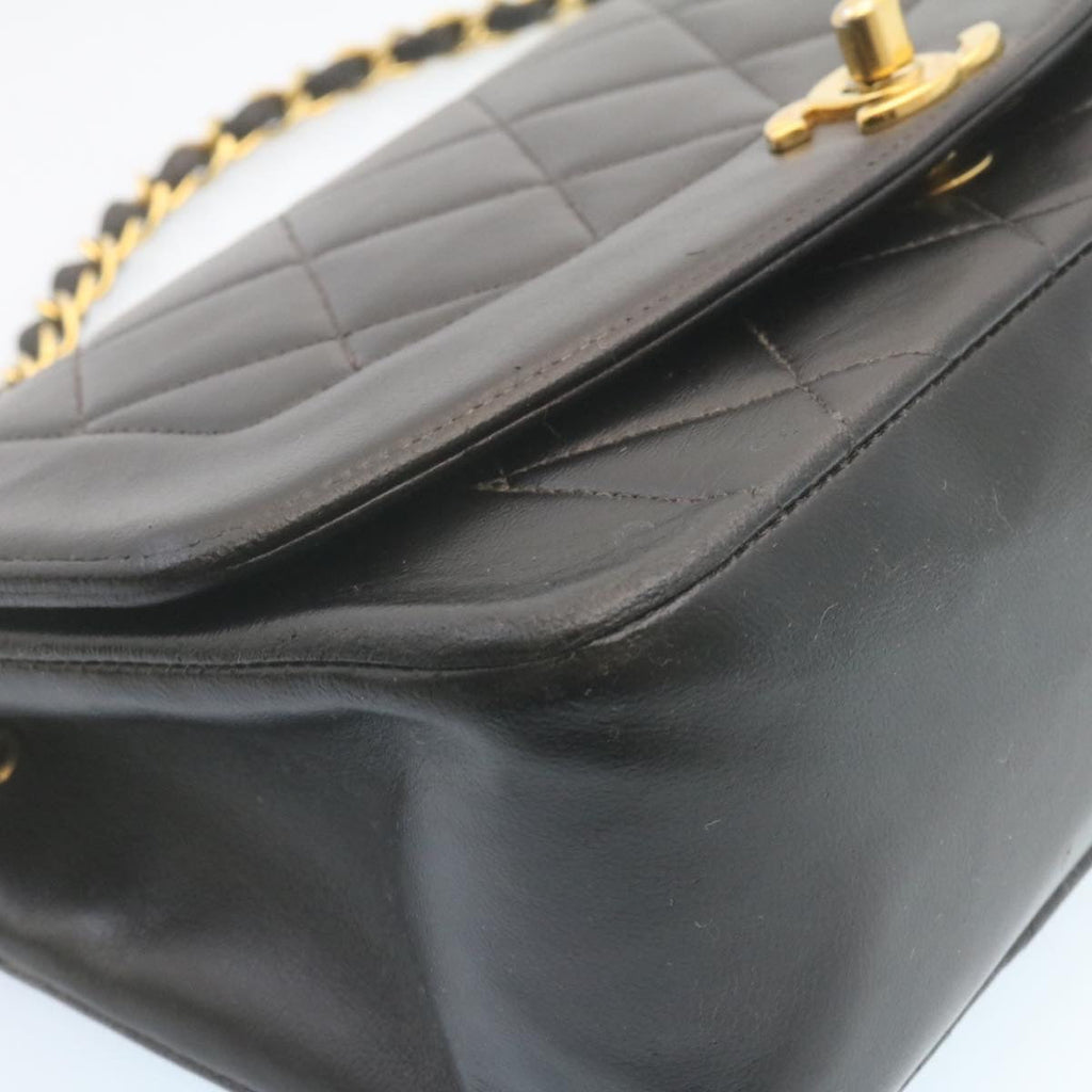 CHANEL Chain Turn Lock Diana Matelasse Shoulder Bag Lamb Skin Black  28470A