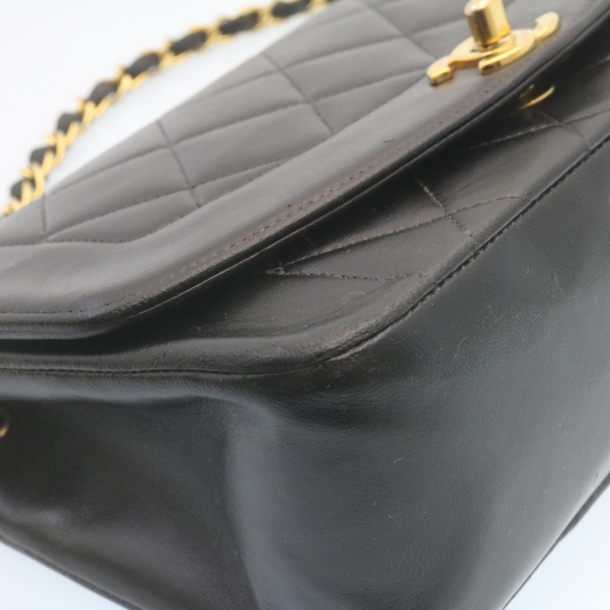 CHANEL Chain Turn Lock Diana Matelasse Shoulder Bag Lamb Skin Black  28470A