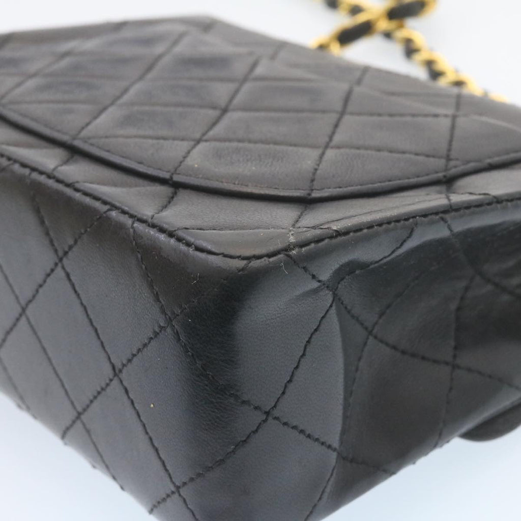 CHANEL Mini Matelasse Chain Flap Shoulder Bag Lamb Skin Black Gold  28471A