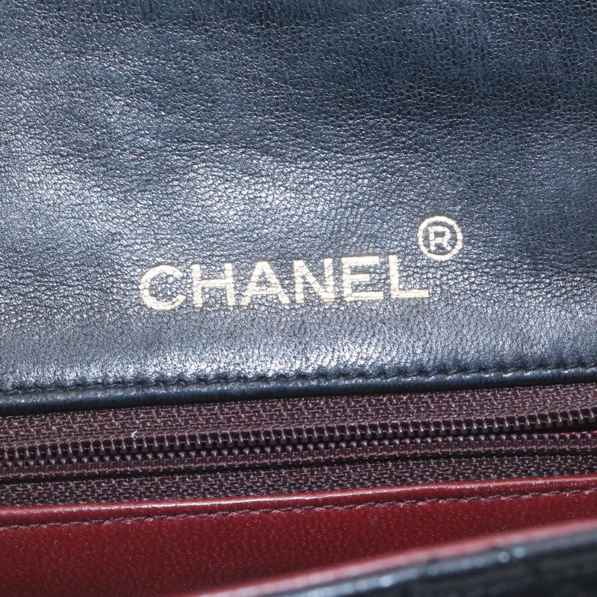 CHANEL Mini Matelasse Chain Flap Shoulder Bag Lamb Skin Black Gold Auth 28471A