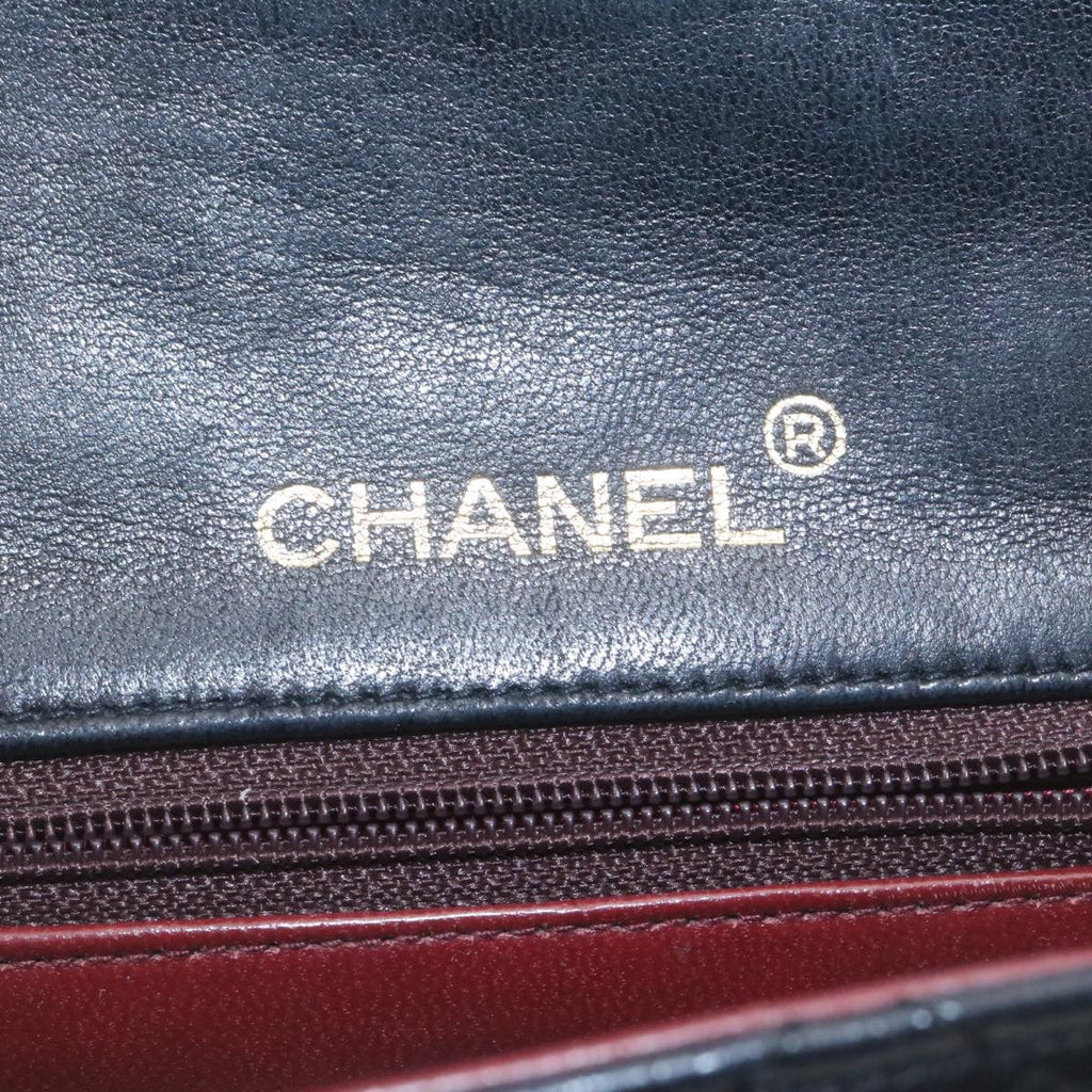 CHANEL Mini Matelasse Chain Flap Shoulder Bag Lamb Skin Black Gold  28471A