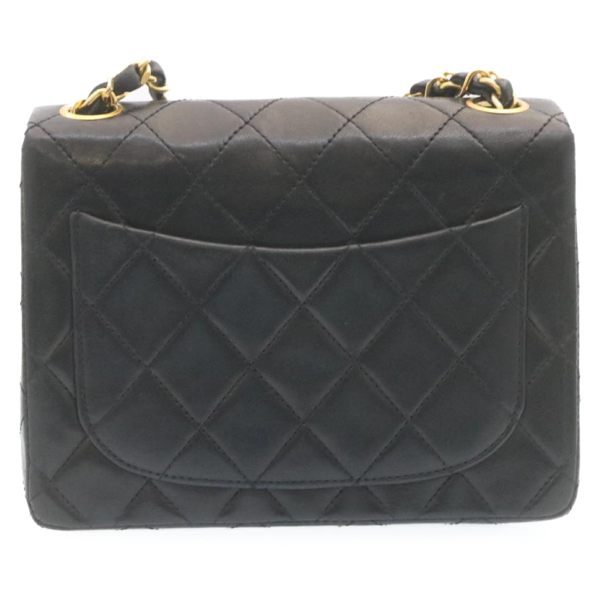 CHANEL Mini Matelasse Chain Flap Shoulder Bag Lamb Skin Black Gold Auth 28471A