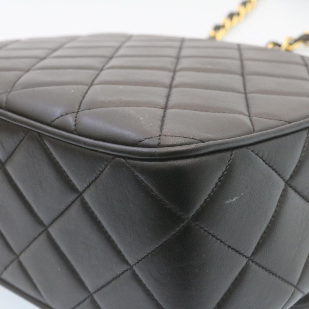 CHANEL Matelasse Chain Flap Shoulder Bag Lamb Skin Black Gold CC Auth 28632A