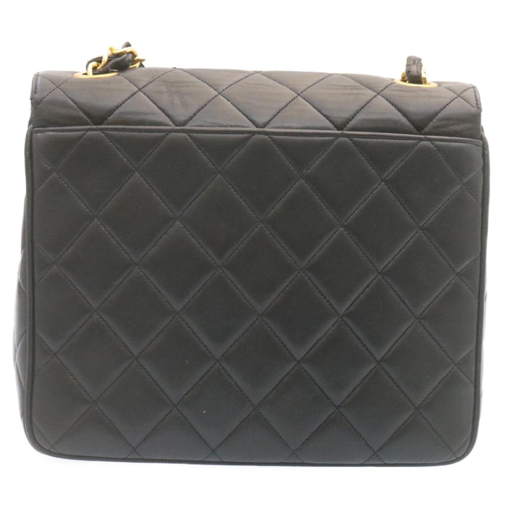CHANEL Matelasse Chain Flap Shoulder Bag Lamb Skin Black Gold CC Auth 28632A