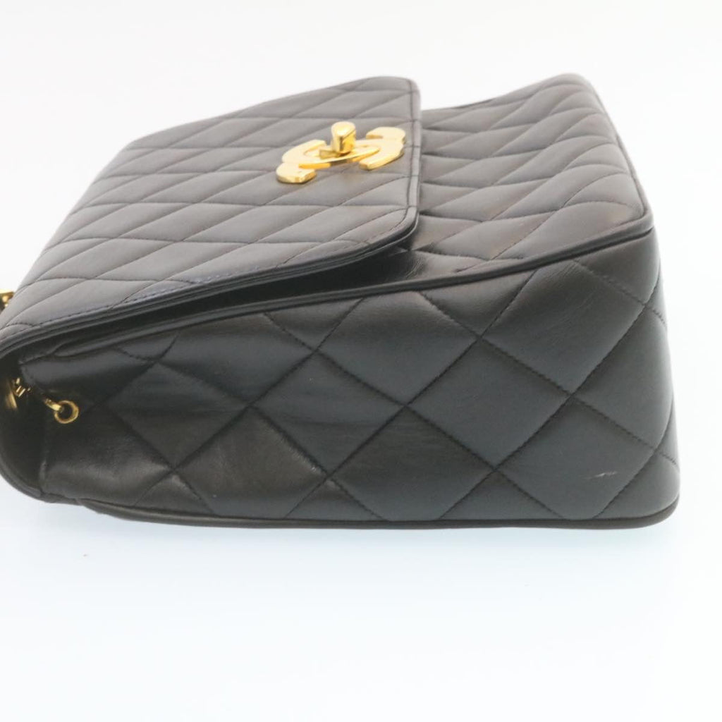CHANEL Matelasse Chain Flap Shoulder Bag Lamb Skin Black Gold CC  28632A