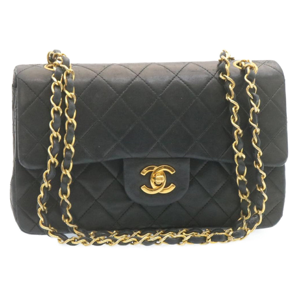 CHANEL Classic Matelasse 23 Chain Flap Shoulder Bag Lamb Skin Black Auth 28634A