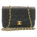 CHANEL Chain Turn Lock Diana Matelasse Shoulder Bag Lamb Skin Black  28643A