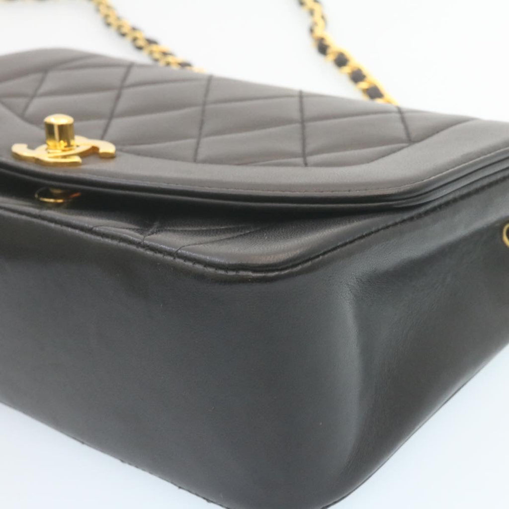 CHANEL Chain Turn Lock Diana Matelasse Shoulder Bag Lamb Skin Black  28643A