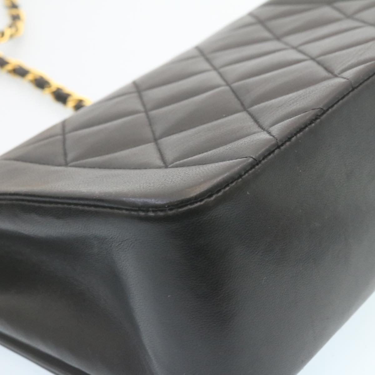 CHANEL Chain Turn Lock Diana Matelasse Shoulder Bag Lamb Skin Black  28643A