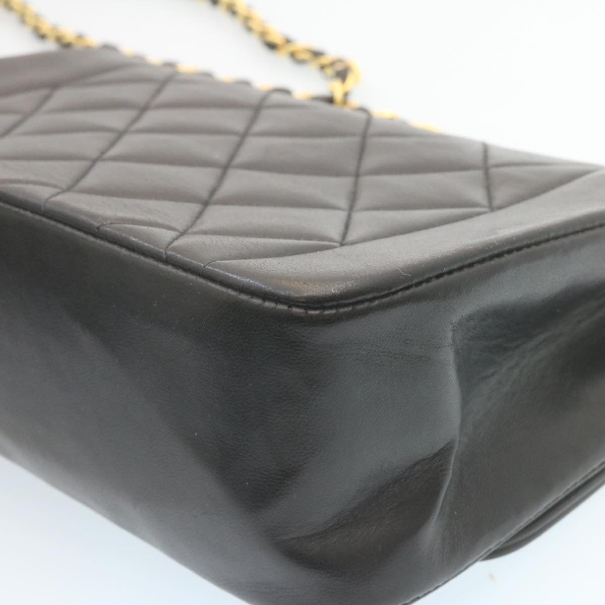 CHANEL Chain Turn Lock Diana Matelasse Shoulder Bag Lamb Skin Black  28643A