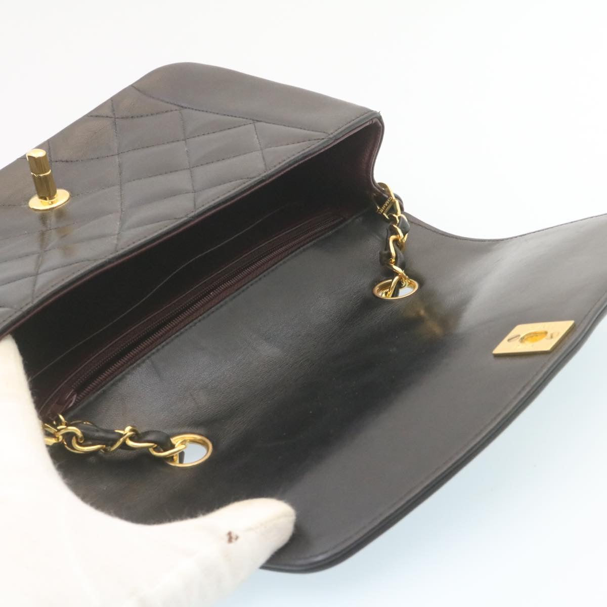 CHANEL Chain Turn Lock Diana Matelasse Shoulder Bag Lamb Skin Black  28643A