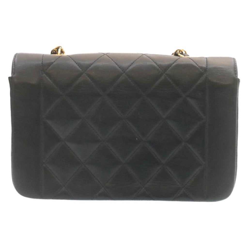 CHANEL Chain Turn Lock Diana Matelasse Shoulder Bag Lamb Skin Black  28643A