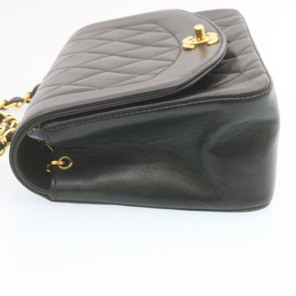 CHANEL Chain Turn Lock Diana Matelasse Shoulder Bag Lamb Skin Black  28643A