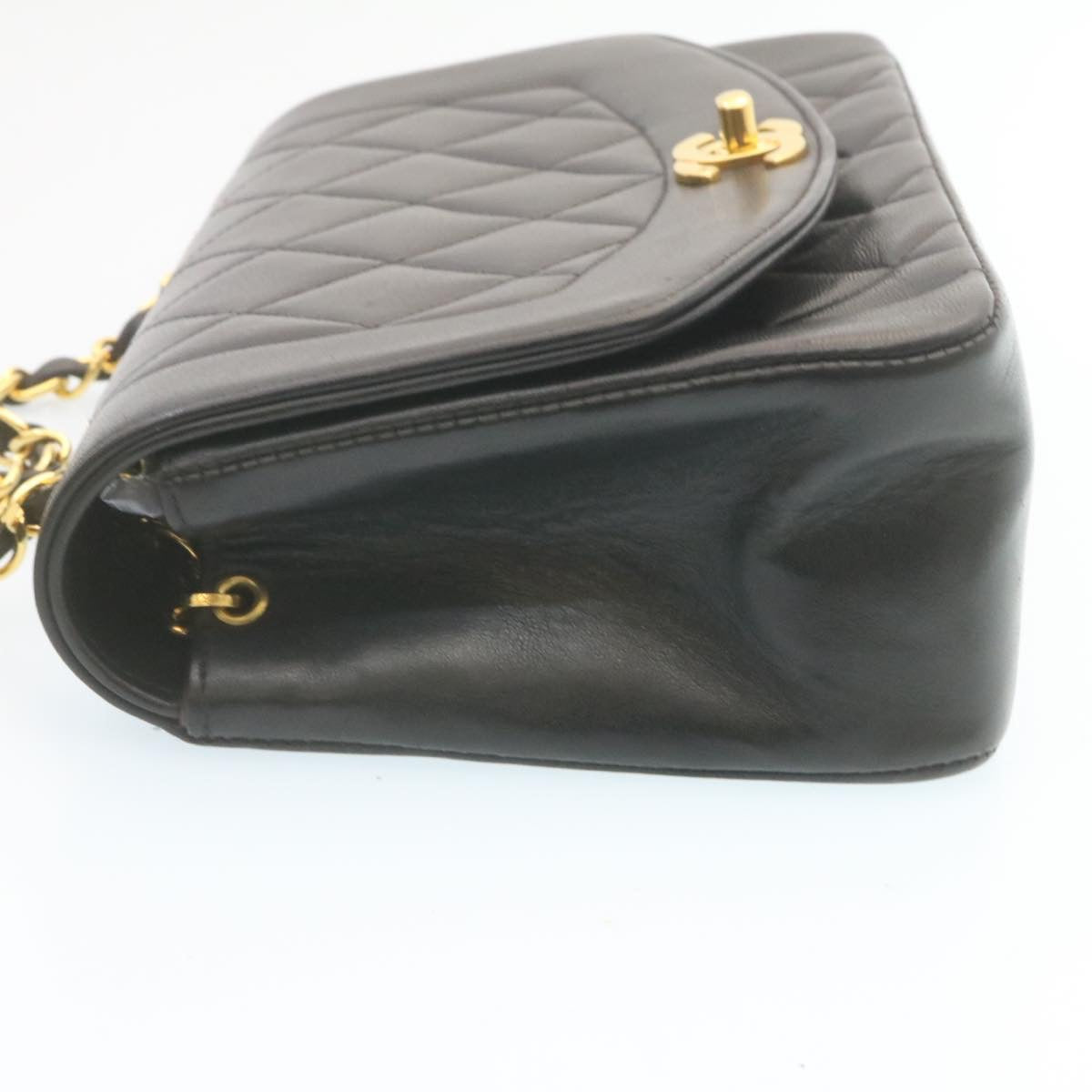 CHANEL Chain Turn Lock Diana Matelasse Shoulder Bag Lamb Skin Black  28643A