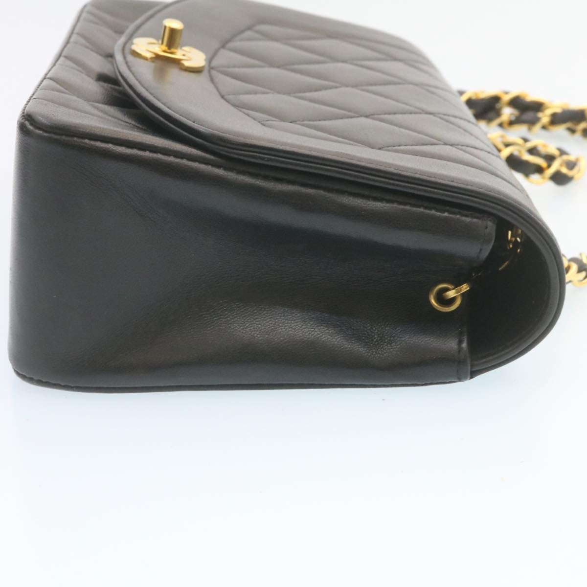 CHANEL Chain Turn Lock Diana Matelasse Shoulder Bag Lamb Skin Black  28643A