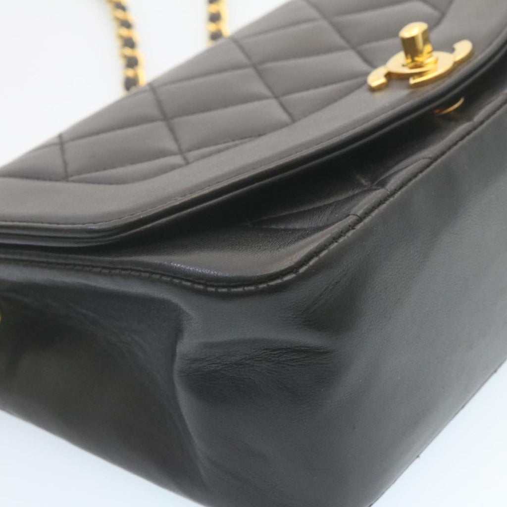 CHANEL Chain Turn Lock Diana Matelasse Shoulder Bag Lamb Skin Black  28643A