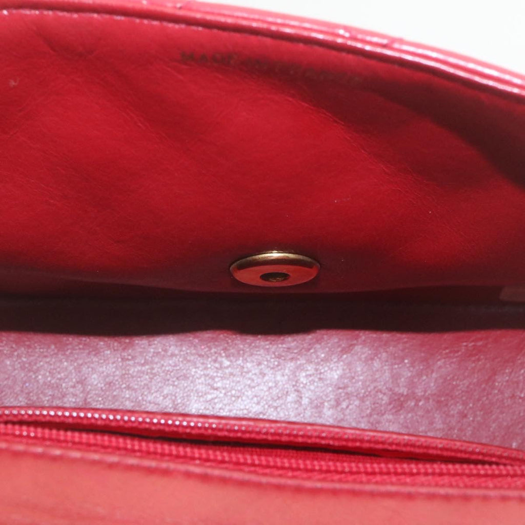 CHANEL Matelasse Chain Flap Shoulder Bag Lamb Skin Turn Lock Red CC  28661A