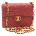 CHANEL Matelasse Chain Flap Shoulder Bag Lamb Skin Turn Lock Red CC  28661A
