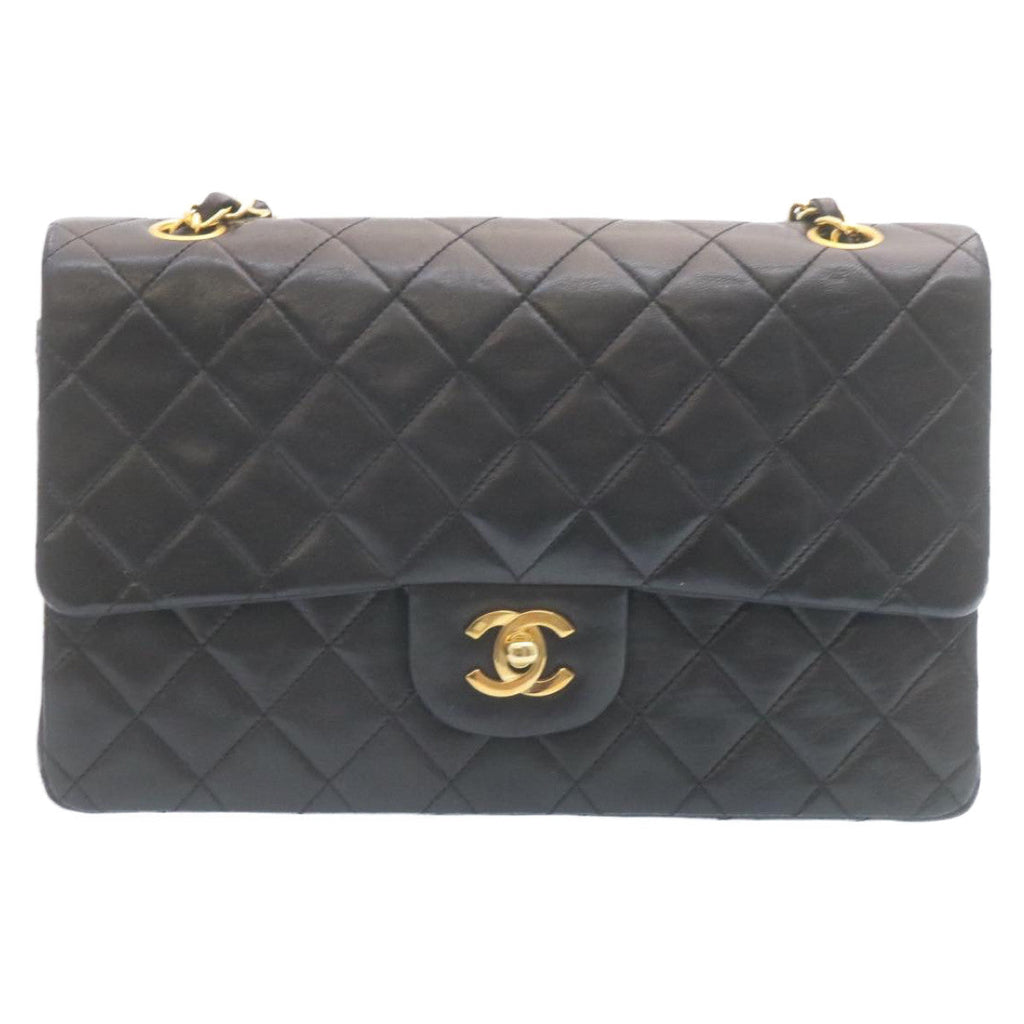 CHANEL Classic Matelasse 25 Chain Flap Shoulder Bag Lamb Skin Black Auth 29001A
