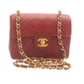 CHANEL Matelasse Chain Flap Shoulder Bag Lamb Skin Turn Lock Red CC  29038