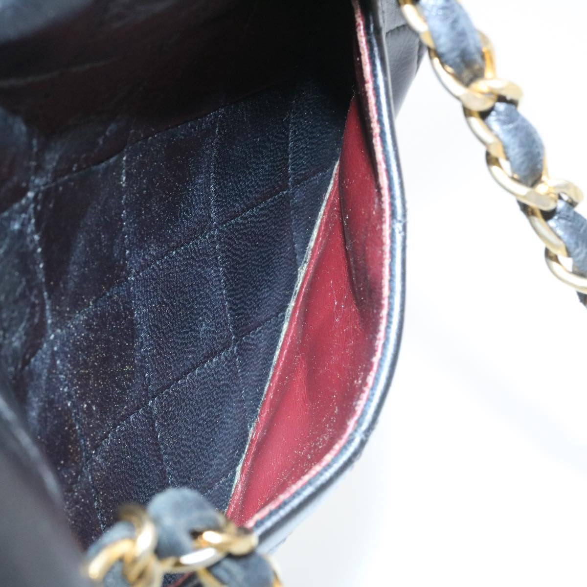 CHANEL Mini Matelasse Chain Flap Shoulder Bag Lamb Skin Black Gold Auth 29069A