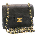 CHANEL Mini Matelasse Chain Flap Shoulder Bag Lamb Skin Black Gold  29069A