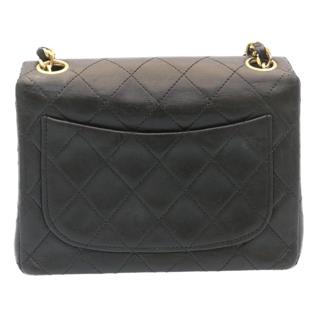 CHANEL Mini Matelasse Chain Flap Shoulder Bag Lamb Skin Black Gold  29069A