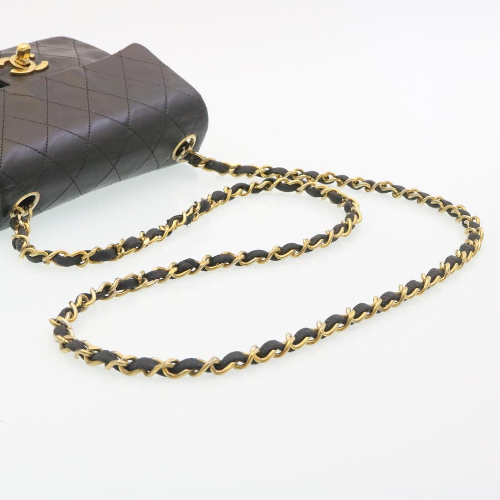 CHANEL Mini Matelasse Chain Flap Shoulder Bag Lamb Skin Black Gold  29069A
