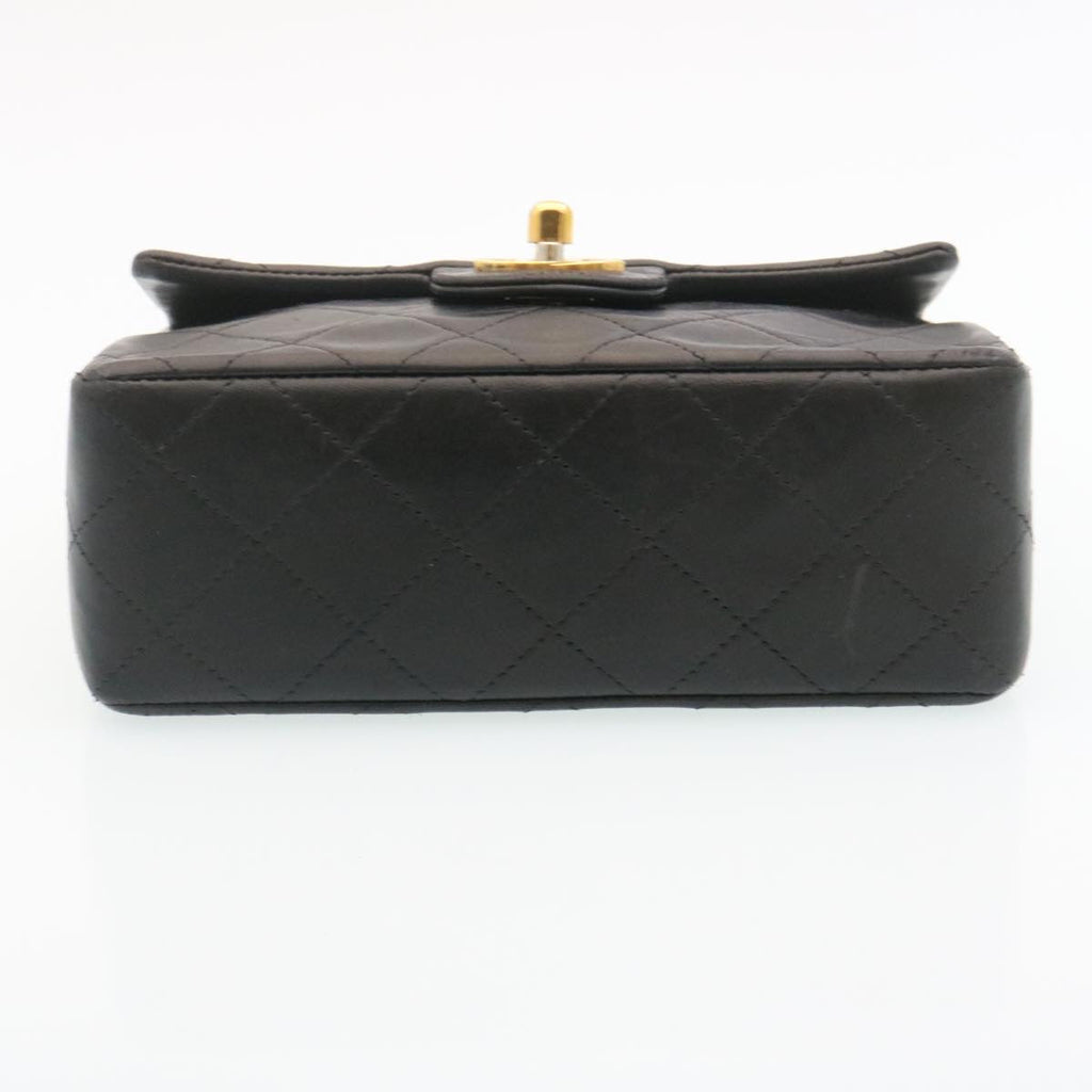 CHANEL Mini Matelasse Chain Flap Shoulder Bag Lamb Skin Black Gold Auth 29069A