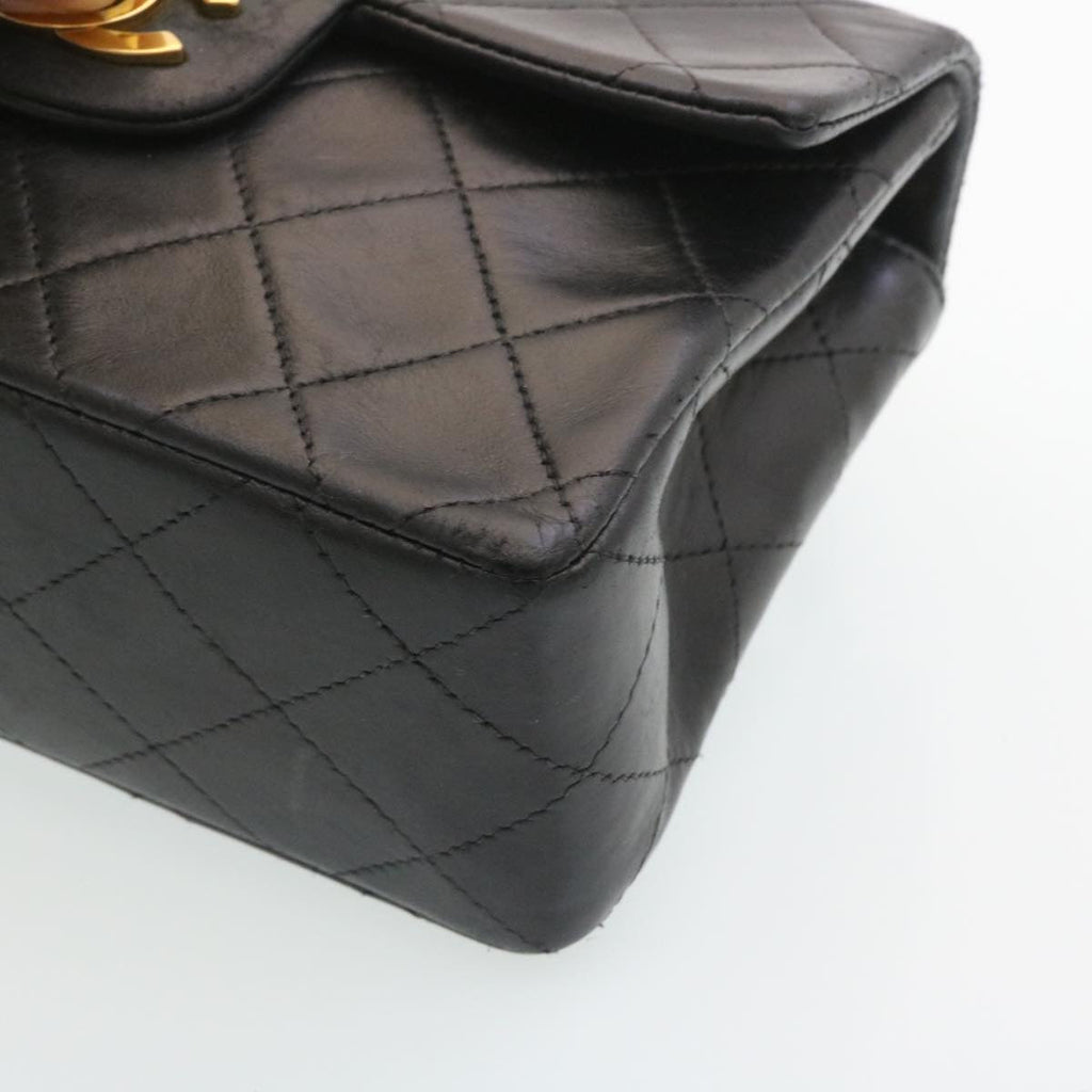 CHANEL Mini Matelasse Chain Flap Shoulder Bag Lamb Skin Black Gold  29069A
