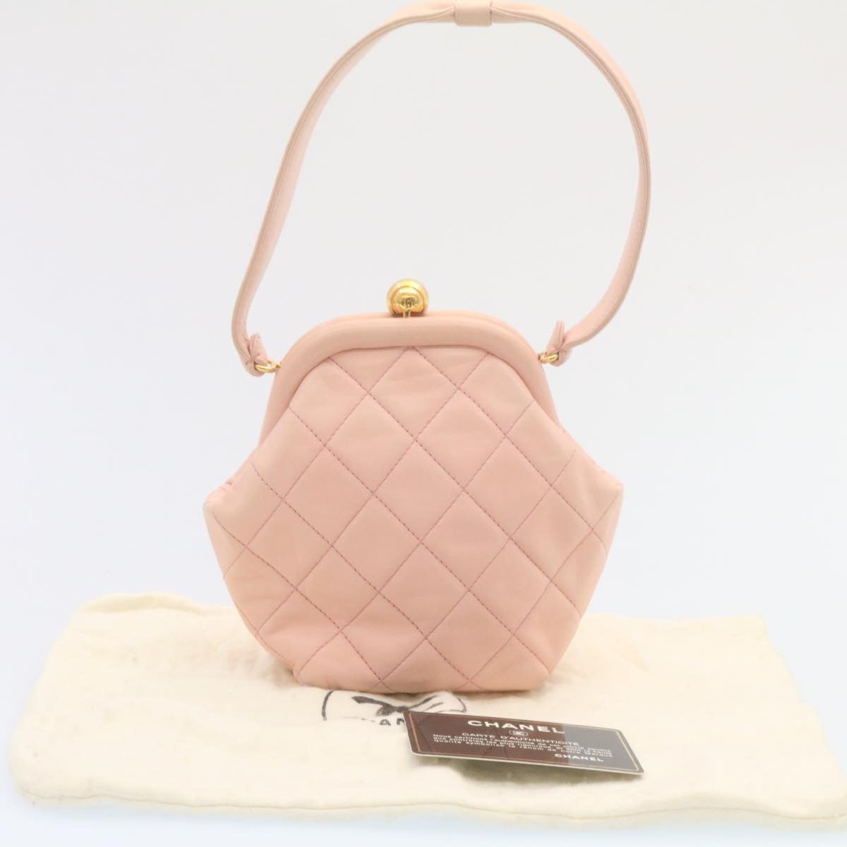 CHANEL Matelasse Hand Bag Lamb Skin Pink CC  29107A