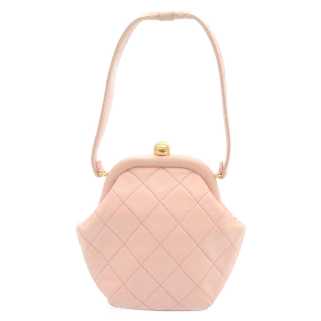 CHANEL Matelasse Hand Bag Lamb Skin Pink CC Auth 29107A