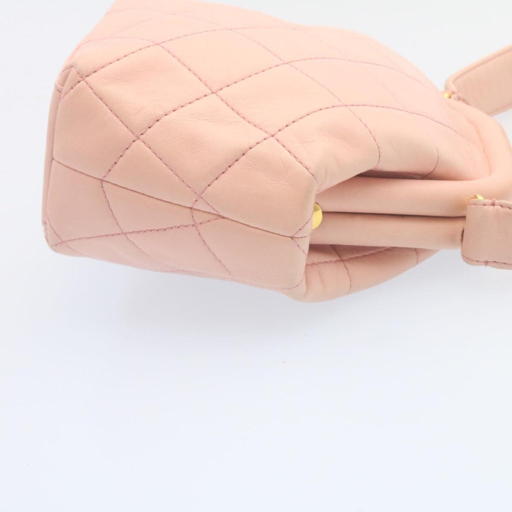 CHANEL Matelasse Hand Bag Lamb Skin Pink CC  29107A