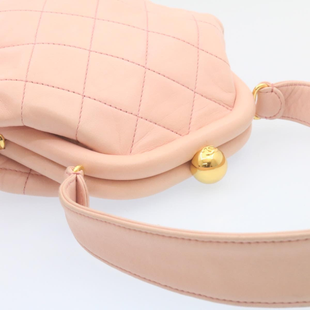 CHANEL Matelasse Hand Bag Lamb Skin Pink CC Auth 29107A