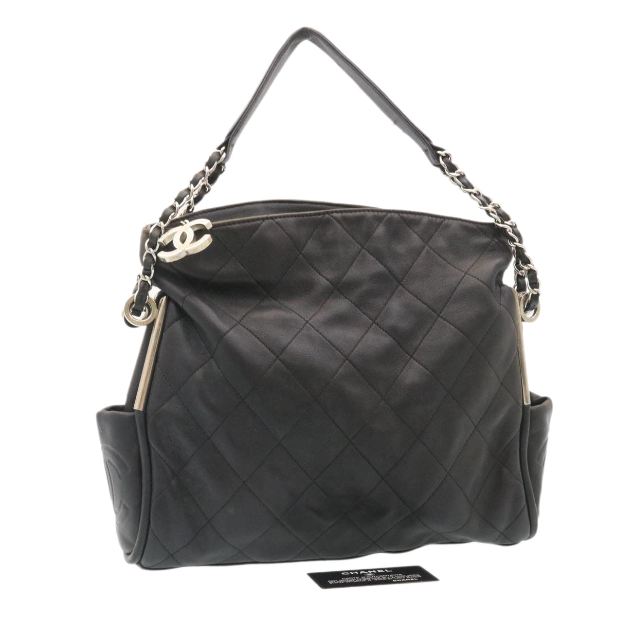 CHANEL Matelasse Chain Shoulder Bag Leather Black CC  29121A
