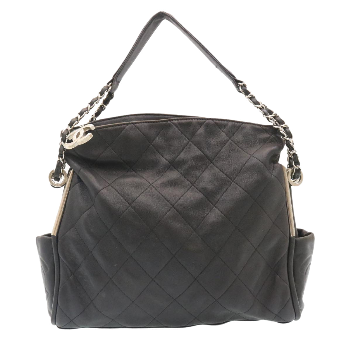 CHANEL Matelasse Chain Shoulder Bag Leather Black CC  29121A